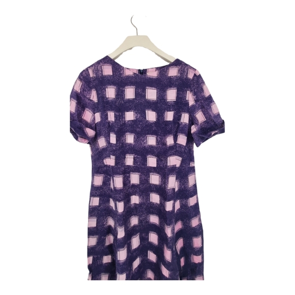 Tory Burch Short Sleeve Linen Navy and Pink Square Fit Flare Mini Dress 4 Small - Picture 7 of 13